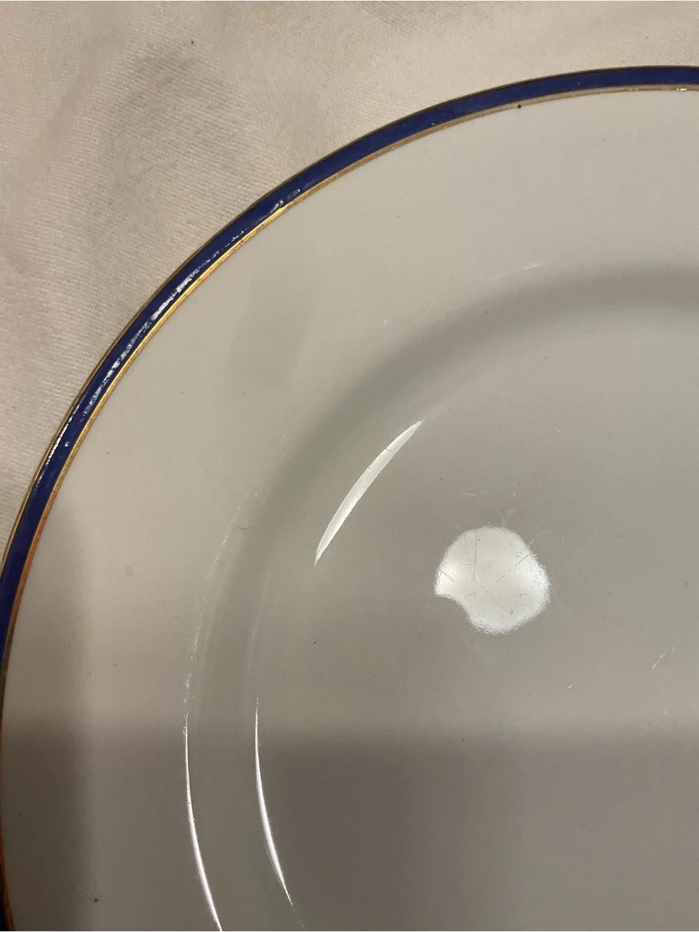 Johnson Bros. England Antique Porcelain Dinner Plate with Blue and Gold Rim